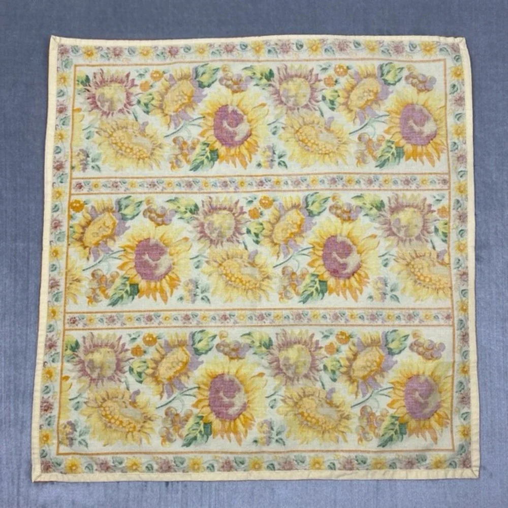 Vtg Handmade Sunflower Cloth Napkin SET‎ of 5 Fall Harvest Autumn 23 x 23